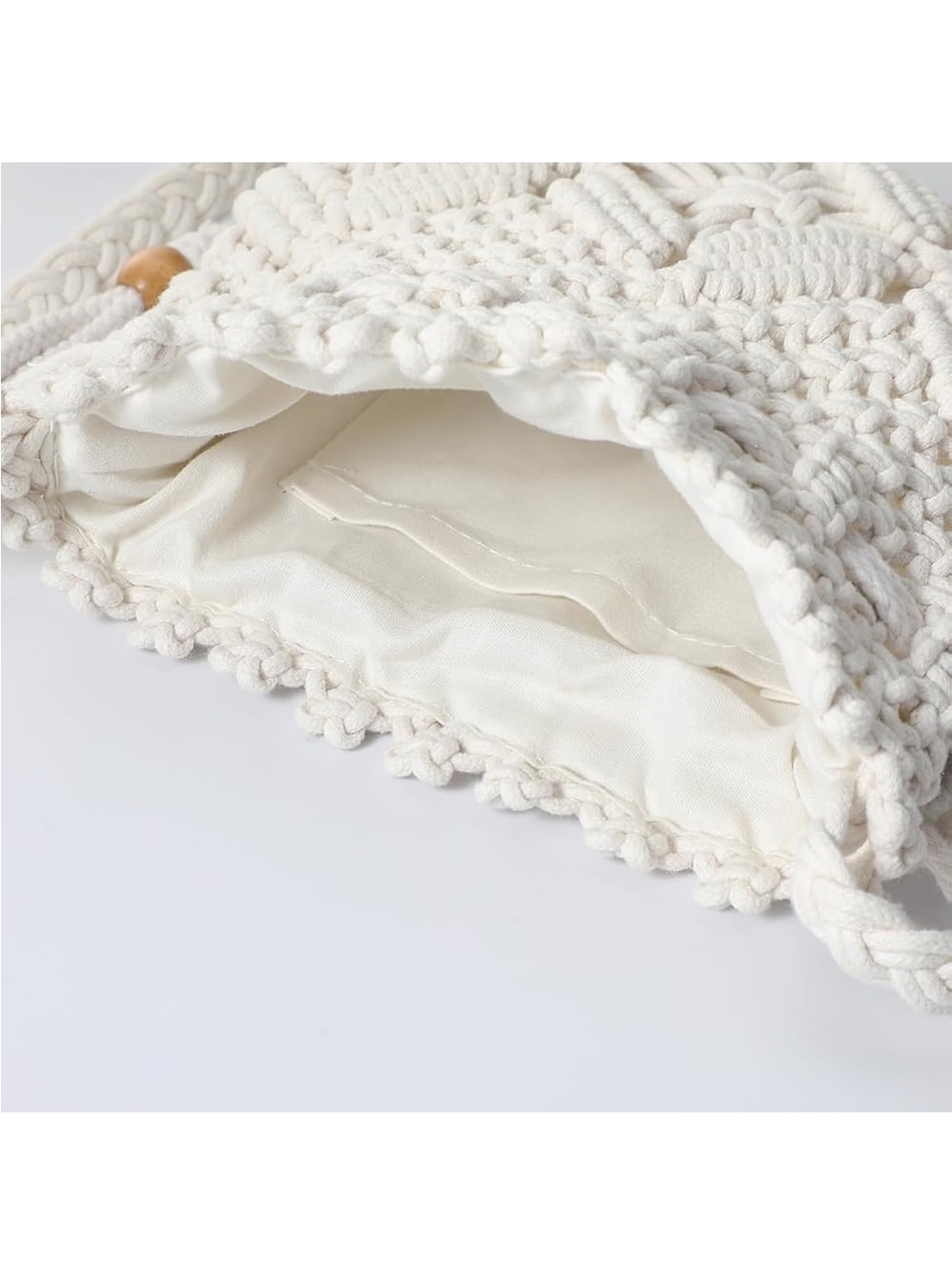 White Crochet Drawstring Mini Bag - Picture 7 of 8